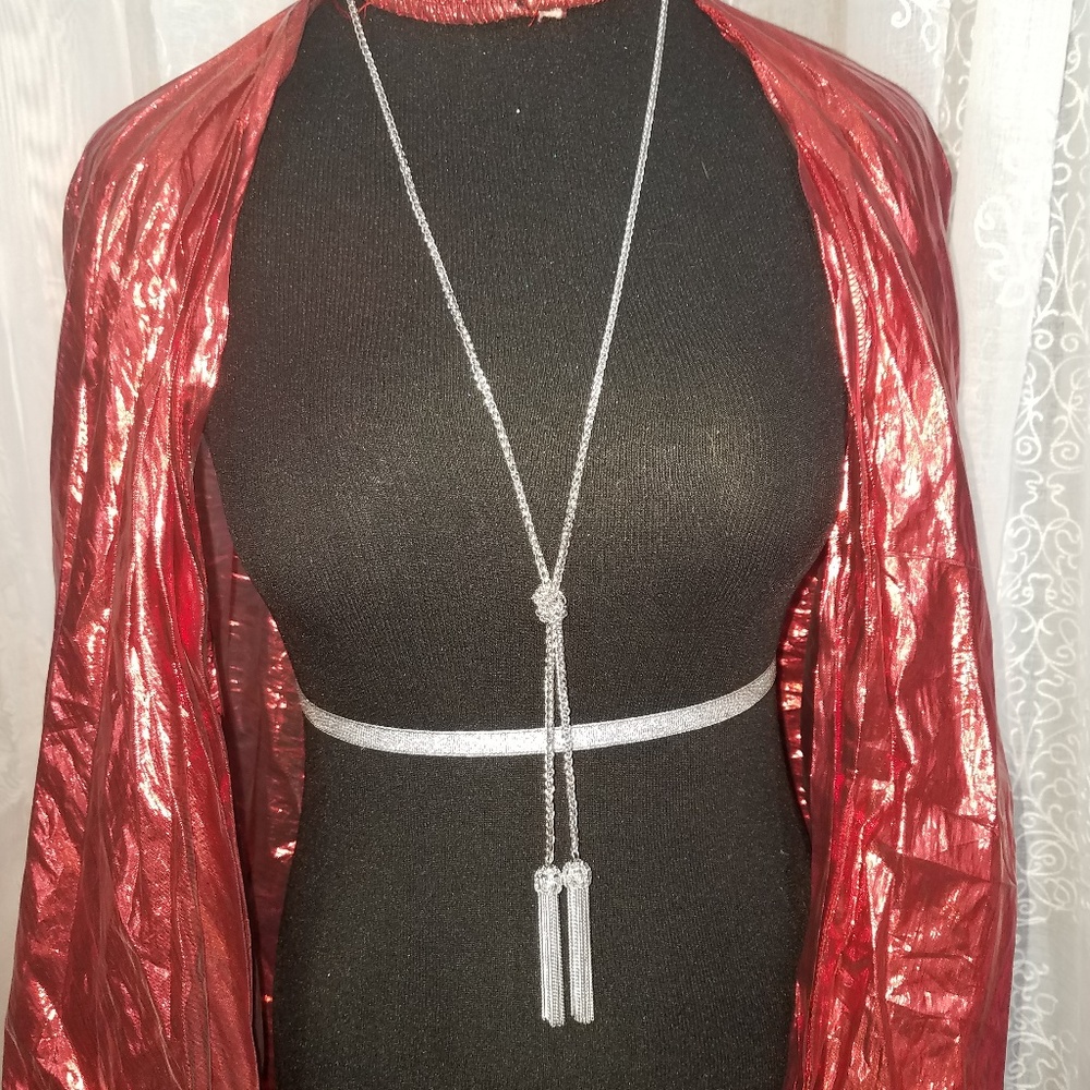 Silver Toned Knotted Tasseled Necklace!